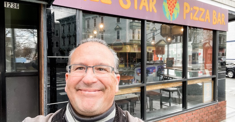 Meet me at All Star Pizza Bar in Inman Square in Cambridge